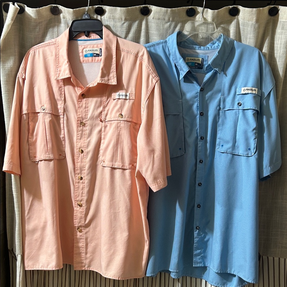Magellan Outdoors Men’s Short-Sleeve Button-Down Shirts - Peach & Blue